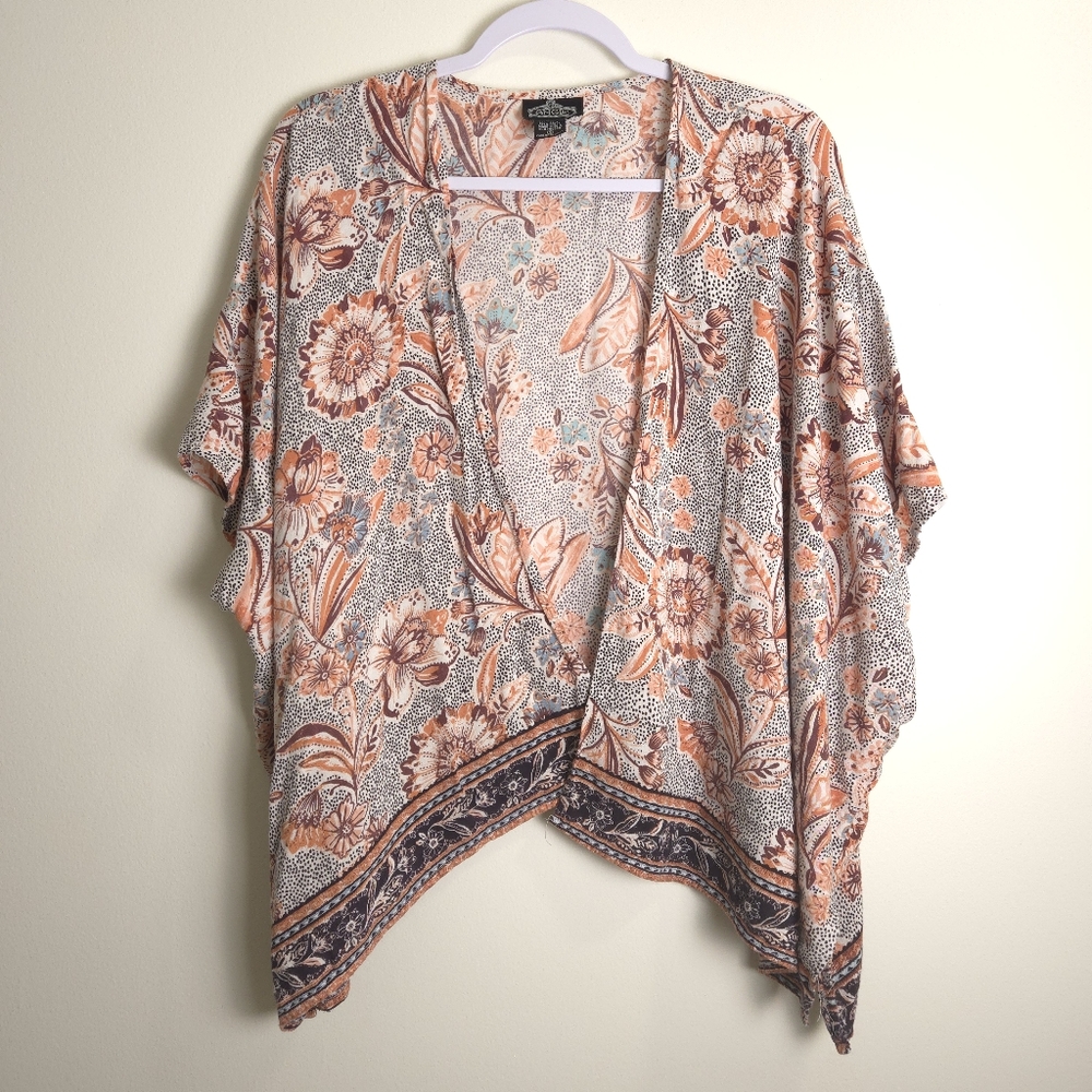 ANGIE Boho Print Floral Kimono Open Cardigan S‎